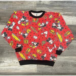 Vintage 90s Mickey & Co Red Mens M Mickey Mouse Pattern Sweatshirt AOP All Over